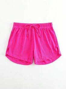 SHEIN Swim Summer Beach Solid Drawstring Waist Bikini Bottom - Hot Pink - View 4