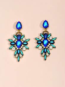 Rhinestone Decor Drop Earrings - Royal Blue - View 2