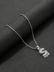 vòng cổ mặt dây chuyền thư bong bóng đồng với đầy đủ kim cương cho nam giới - Bạc - Xem 2