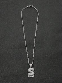 vòng cổ mặt dây chuyền thư bong bóng đồng với đầy đủ kim cương cho nam giới - Bạc - Xem 3