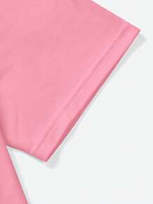 Y2Kool Cherry Artist Girlcore Figure Graphic Colorblock Drop Shoulder Tee, For Summer, Holiday, Vacation, Spring, Festival, Ibiza Fits - Pink - View 2