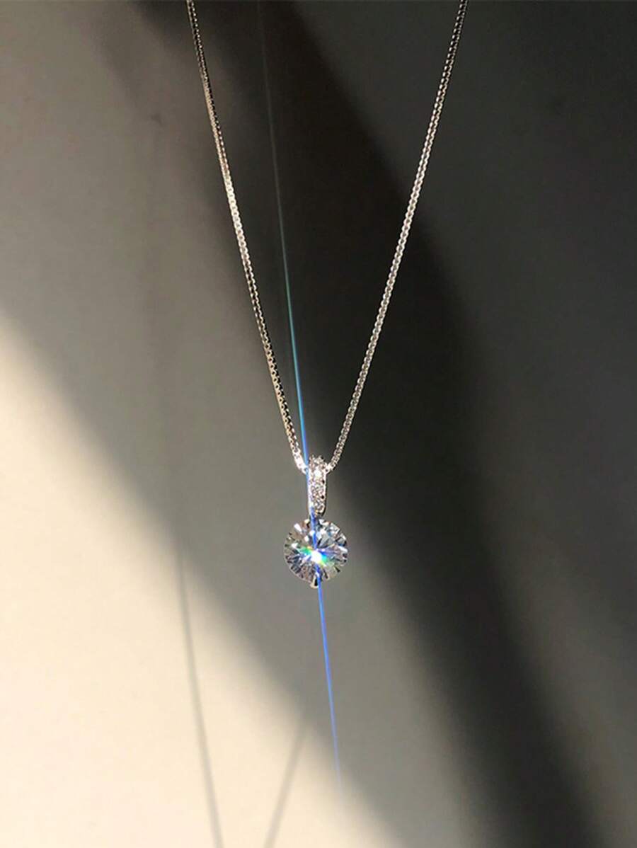 Cubic Zirconia Pendant Necklace - Silver - View 1