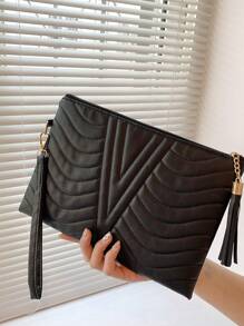 時尚簡約純色皮夾百搭手腕包 - 黑色 - 查看 1