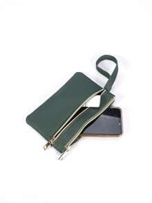 Minimalist Coin Purse Zipper Green - Dark Green - View 2