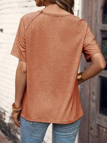 SHEIN LUNE Áo thun nữ màu trơn Giải trí - Rỉ Nâu - Xem 2