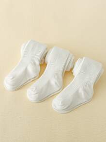 3pcs Children White Striped Simple & Versatile Daily Wear Tights - White - View 5