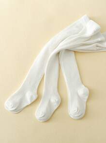 3pcs Children White Striped Simple & Versatile Daily Wear Tights - White - View 8