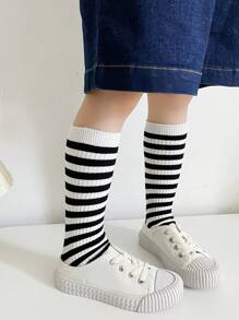 Niños 1 par Medias largas de rayas - Blanco y Negro - Ver 1