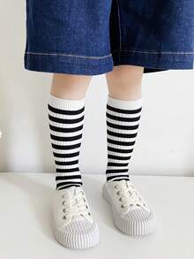 Niños 1 par Medias largas de rayas - Blanco y Negro - Ver 2