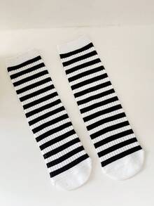 Niños 1 par Medias largas de rayas - Blanco y Negro - Ver 3