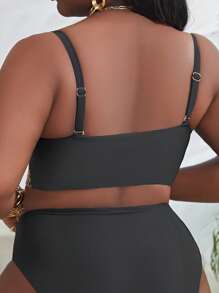 SHEIN Swim Curve Plus Stitch Detail Bustier Push Up Bikini Top - Black - View 2
