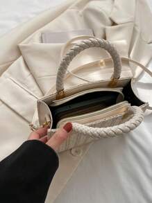 女士新時尚氣息，簡約草編包，多功能優雅，手提女包 - 米色 - 查看 8