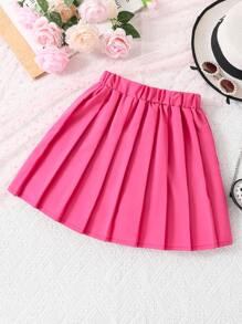 SHEIN Girls Solid Pleated Skirt - Hot Pink - View 2