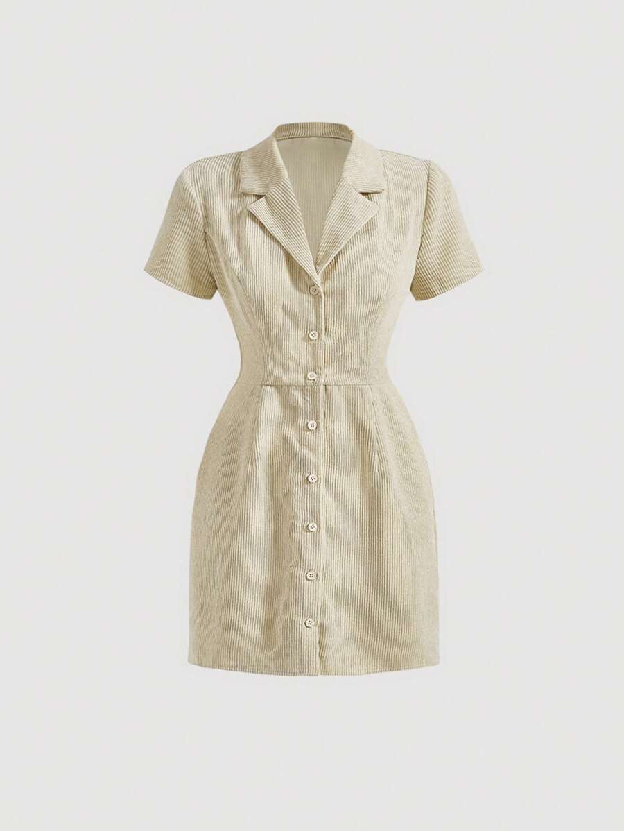SHEIN MOD Lapel Collar Button Front Shirt Dress - Apricot - View 1