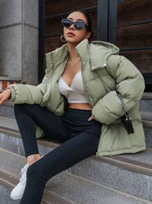 DAZY Zip Up Hooded Padded Thick Pockets Coat, Women Winter Coat Jacket - Army Green - View 5