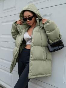 DAZY Zip Up Hooded Padded Thick Pockets Coat, Women Winter Coat Jacket - Army Green - View 7