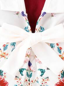 嬰兒素色吊帶上衣和印花短褲和腰帶外套 - 紅白色 - 查看 6