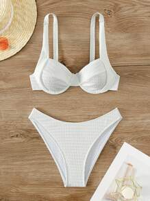 Solid Underwire Summer Beach Bikini Set - White - View 5
