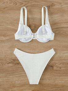 Solid Underwire Summer Beach Bikini Set - White - View 7