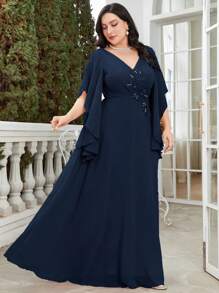 Rhinestone Chiffon Bridesmaid Dress, Elegant And Graceful, Can Also Be Worn As Bridal Gown, Birthday Dress, Graduation Dress Or Formal Attire - Navy Blue - View 6