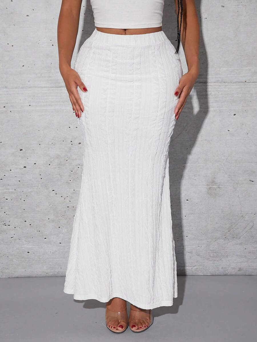 SHEIN SXY Solid Mermaid Hem Skirt - White - View 1