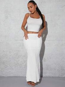 SHEIN SXY Solid Mermaid Hem Skirt - White - View 5