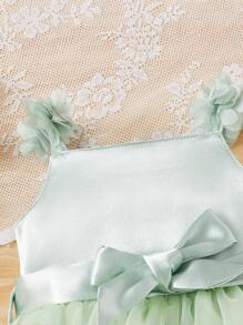 SHEIN Baby Appliques Contrast Mesh Belted Cami Bodysuit - Mint Green - View 4