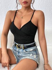 SHEIN Frenchy Áo khoác và áo lót dành cho xe tăng nữ Trọn gói Tranh thêu màu trơn Giải trí - màu đen - Xem 5