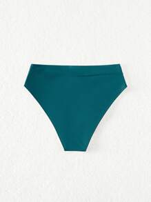 SHEIN Swim 夏季海滩纯色高腰比基尼泳裤，度假泳装 - 水鴨藍 - 查看 3