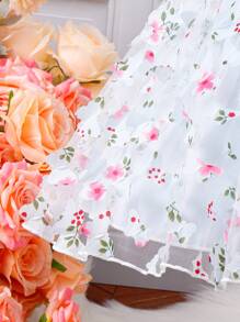 SHEIN Toddler Girls Butterfly Appliques Mesh Overlay Ruffle Trim Cami Dress - Blue and White - View 7