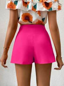 Chiquease Button Detail Split Hem Skort - Hot Pink - View 2