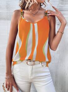 SHEIN VCAY Colourblock Buckle Detail Cami Top - Orange - View 4