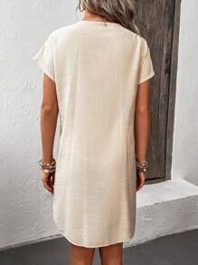 SHEIN Holidaya Floral Print Notched Neckline Batwing Sleeve Dress - Apricot - View 2