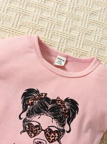 Đứa bé gái Đồ họa chữ và số Áo thun & In hoa Báo Quần - Nhiều màu - Xem 3