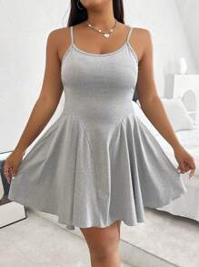 SHEIN EZwear Vestido de tirantes unicolor - Gris Claro - Ver 1