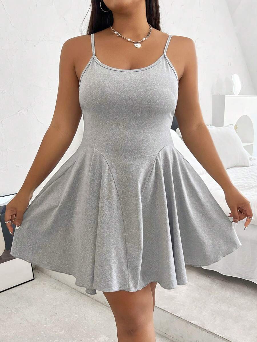 SHEIN EZwear Vestido de tirantes unicolor - Gris Claro - Ver 1