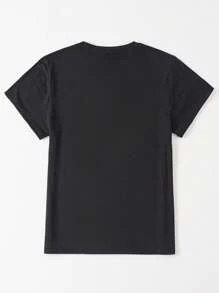 INAWLY Plus Heart And Letter Graphic Tee, Women Summer T-Shirt - Black - View 2