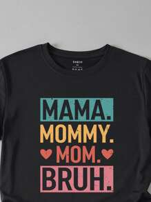 INAWLY Plus Heart And Letter Graphic Tee, Women Summer T-Shirt - Black - View 4