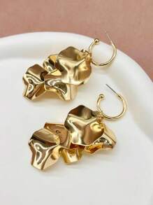 1 对时尚不对称精致金属耳坠女款 - 金色 - 查看 2