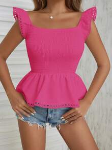 SHEIN VCAY Solid Ruffle Hem Peplum Blouse