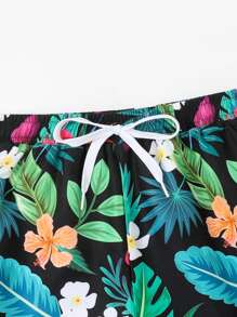 1 Pieza De Pantalón Corto De Baño Con Cintura Ajustable Para Niños, Con Estampado Tropical