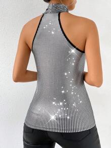 Allurite Top halter con lentejuelas - Plateado - Ver 2