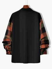 Manfinity Homme Men Plus Loose Fit Plaid Print Shirt With Pocket Patch - Black - View 2