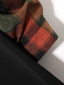 Manfinity Homme Men Plus Loose Fit Plaid Print Shirt With Pocket Patch - Black - View 5