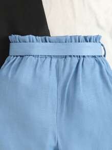 SHEIN Girls Lettuce Trim Tee & Paperbag Waist Belted Shorts - Multicolor - View 3