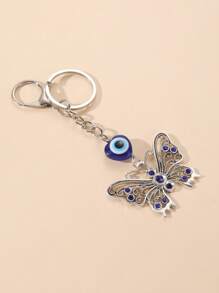 1pc Unisex Rhinestone Decor Butterfly & Evil Eye Charm Fashion Keychain For Key Decoration Car Accessories Bag Charm Backpack For School Cute Goth Y2k Christmas Gift Ideas Bag Lanyards With Id Holder Car Accessories Bag Charms Car Accessories Teacher Friend Sister - Multicolor - View 3