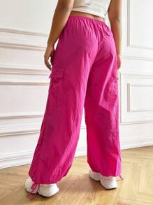 SHEIN EZwear Plus Drawstring Waist Flap Pocket Side Cargo Trousers - Pink - View 2