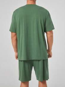 Men Pocket Patched Tee With Shorts PJ Set - Green - View 2