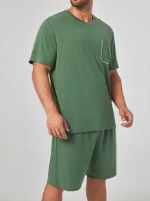 Men Pocket Patched Tee With Shorts PJ Set - Green - View 4