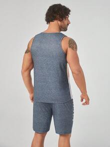 Men Letter Graphic Colourblock PJ Set - Multicolor - View 3